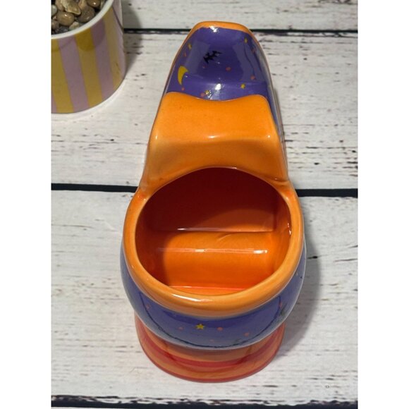 Ceramic Halloween Witch Boot Planter/Vase Purple & Orange - Picture 4 of 8